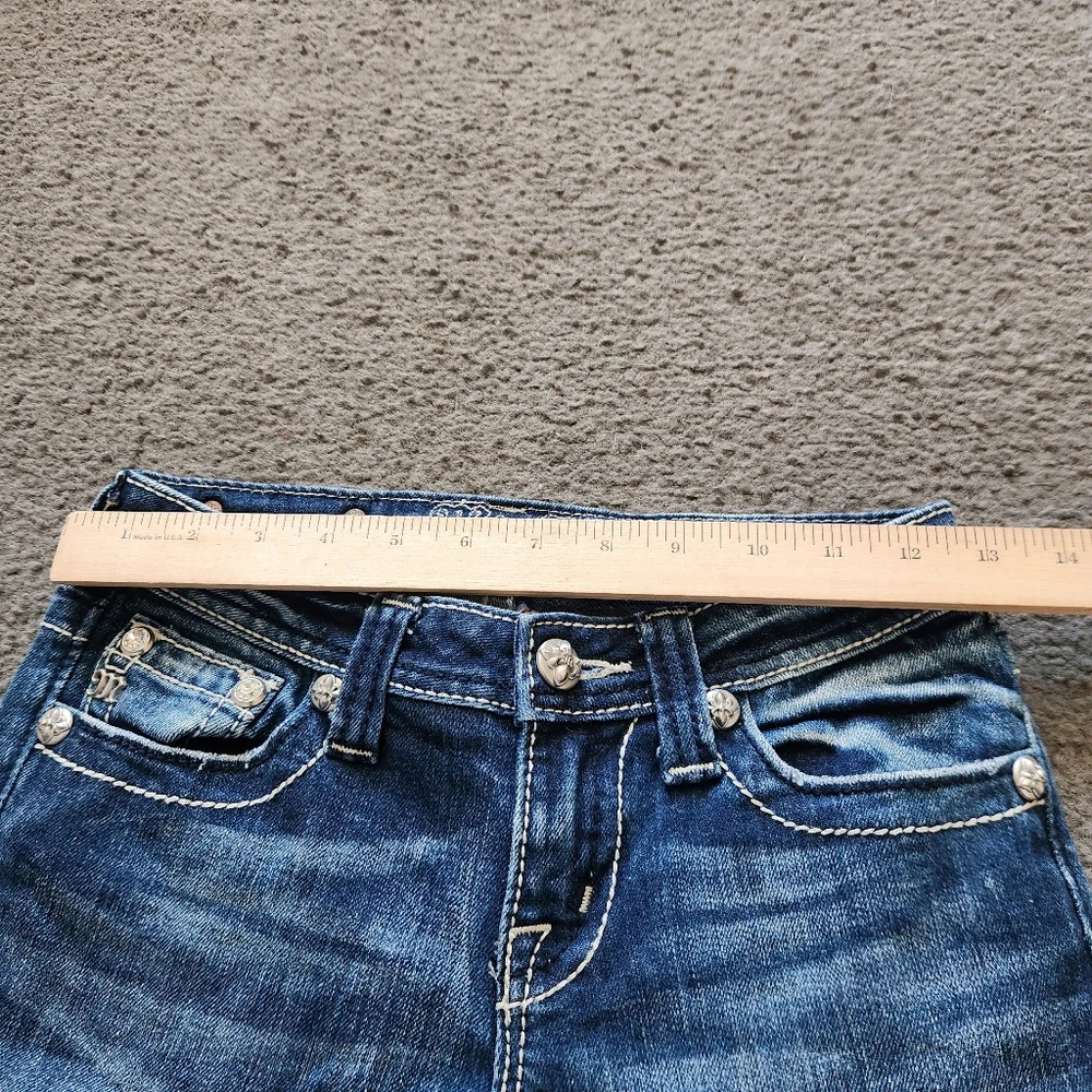 MISS ME Women's Bermuda Shorts Size 14 Blue Denim Cutoffs Rhinestones Bling - Picture 7 of 12